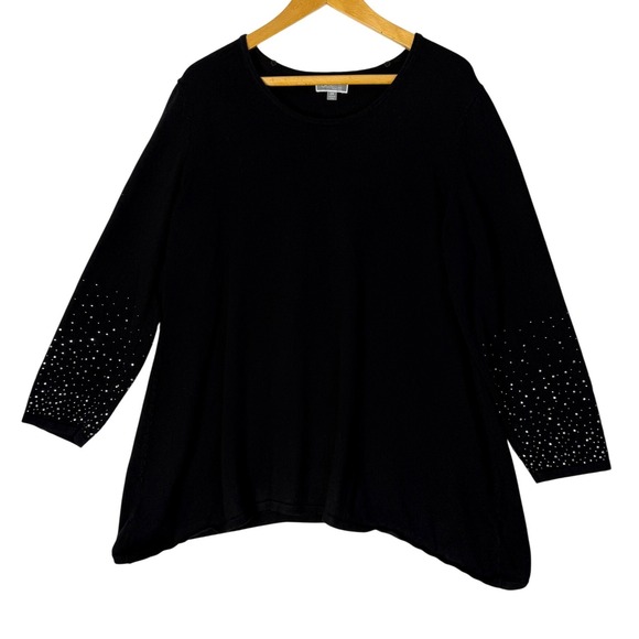 JM Collection Tops - JM Collection Woman Black Rhinestone Embellished Long Sleeve Tunic‎ Top Size 2X